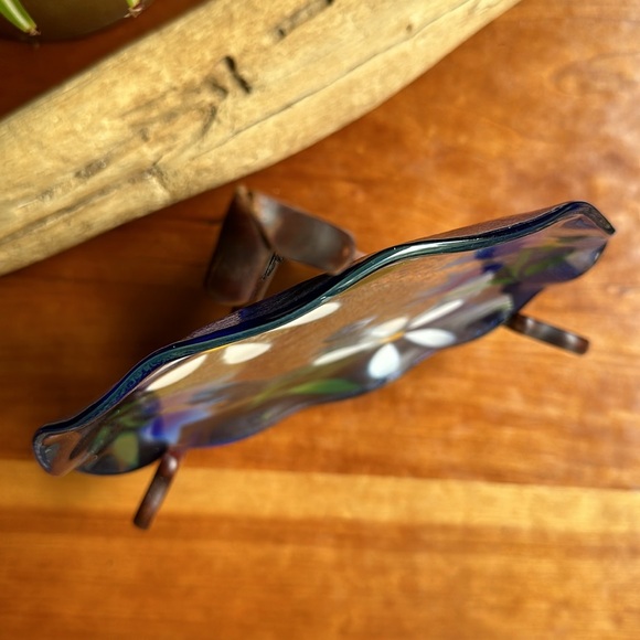 Transperence L’art du verre Quebec ruffled edge floral blue art glass plate. - Picture 4 of 5